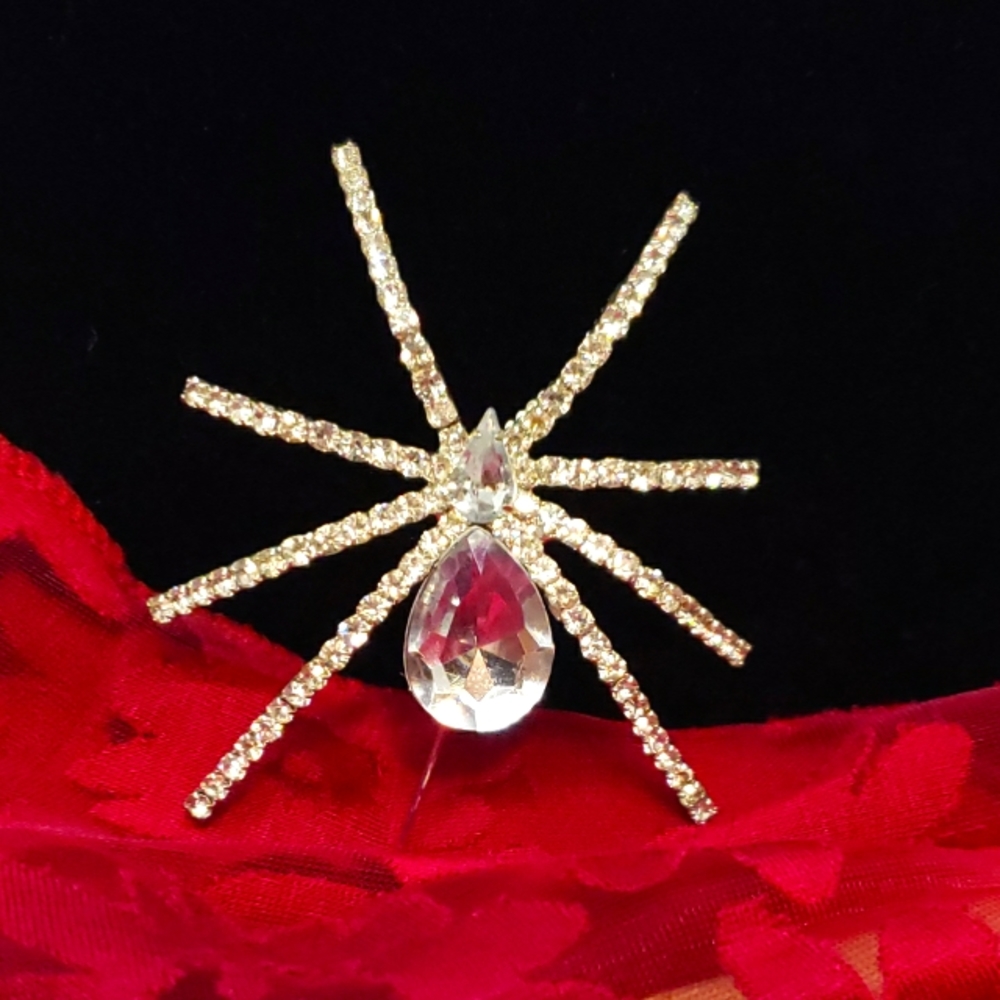 Rhinestone Spider Brooch